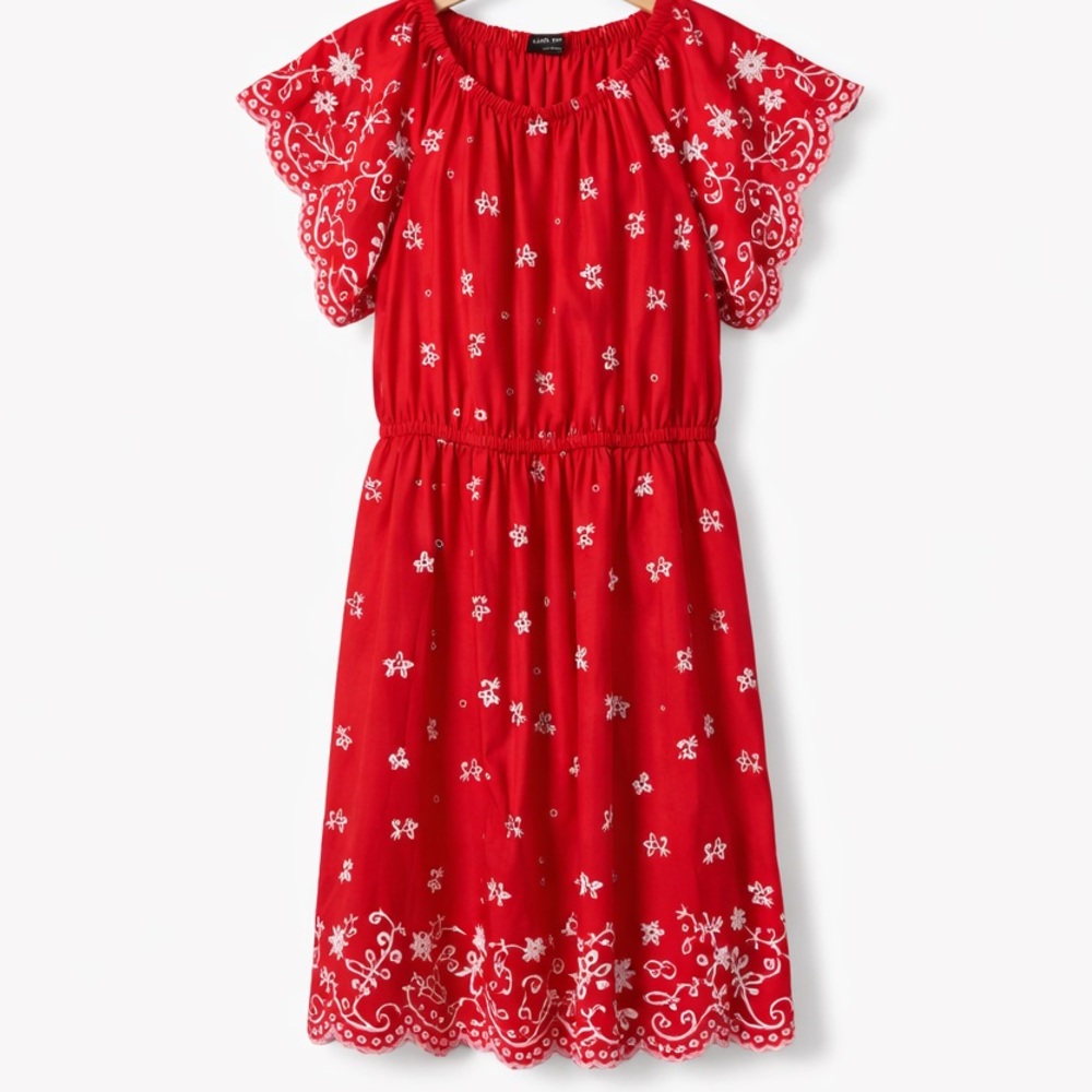 Lane Bryant Red Eyelet-Embroidered Flutter Dress